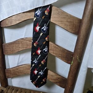 Guitar‎ Patterned Black Tie By Parquet